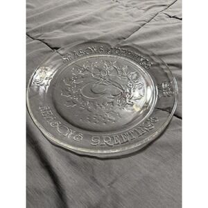 Vtg Limited Ed Anchor Hocking Christmas Seasons‎ Greetings Wreath Platter Tray